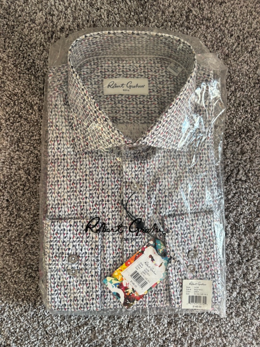 Robert Graham White Multicolor Tiny Chevron Dress Shirt